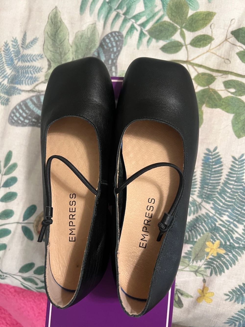Black Square-Toe Mary Jane Flats with Minimal Strap